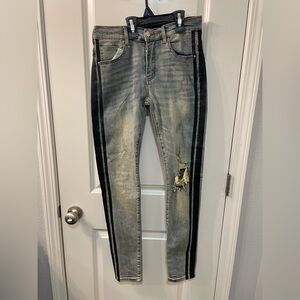 AMIRI Blue Denim with Black Leather Patch